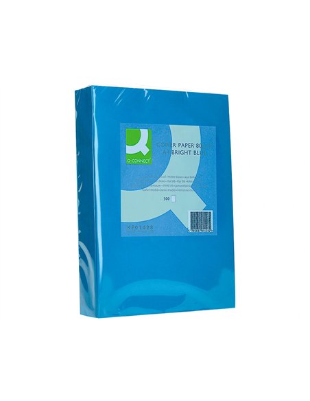 Papier couleur q-connect multifonction a4 80g/m2 unicolore bleu intense ramette 500 feuilles.