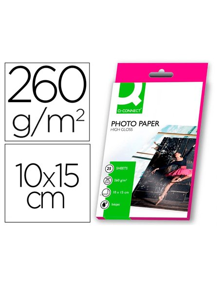Papier photo q-connect jet d'encre glacé ultra-brillant 100x150mm 260g/m2 compatible toute imprimante paquet 25 feuilles.