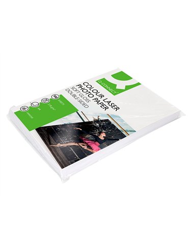 Papier photo q-connect laser semi glacé brillant a4 218g/m2 compatible toutes imprimantes paquet 100 feuilles.