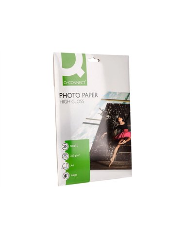 Papier photo q-connect jet d'encre glacé ultra-brillant a4 260g /m2 compatible toute imprimante paquet 20 feuilles.