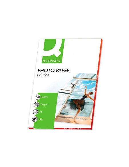 Papier photo q-connect jet d'encre glacé brillant a4 1 80g/m2 compatible toute imprimante paquet 50 feuilles.