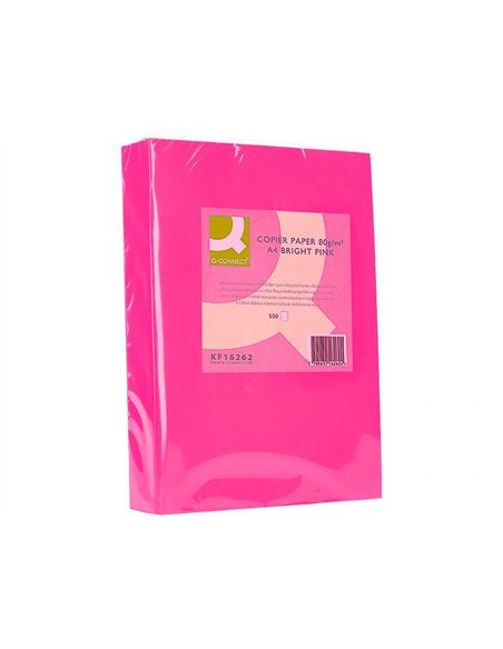Papier couleur q-connect multifonction a4 80g/m2 unicolore rose intense ramette 500 feuilles.