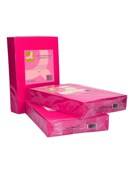 Papier couleur q-connect multifonction a4 80g/m2 unicolore rose intense ramette 500 feuilles.
