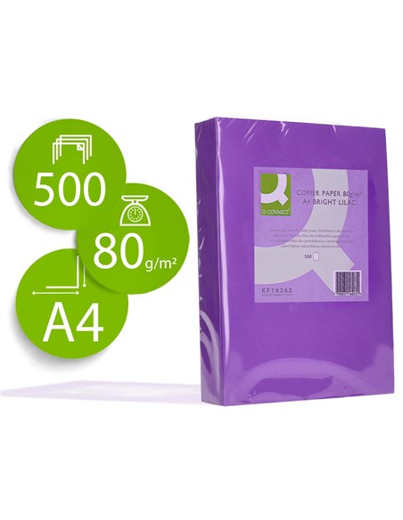 Papier couleur q-connect multifonction a4 80g/m2 unicolore lilas ramette 500 feuilles.