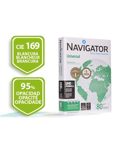 Papier navigator multifonction universal a4 80g blancheur 169 opacité 95 rigidité 120 qualité supérieure 500 feuilles.