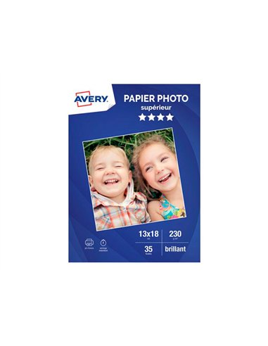 Papier photo avery brillant 230g 13x18 paquet de 35 feuilles.