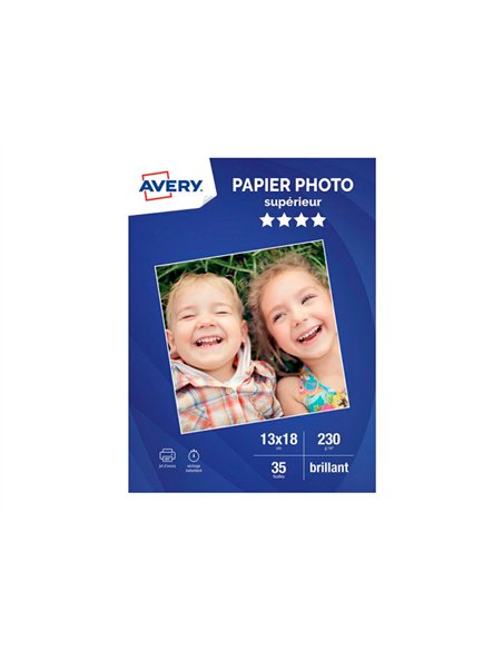 Papier photo avery brillant 230g 13x18 paquet de 35 feuilles.