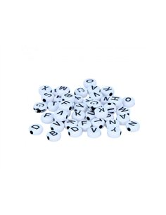 Perle plastique innspiro forme ronde plate 6mm imprimee alphabet noir sur fond blanc lot de 300 perles.