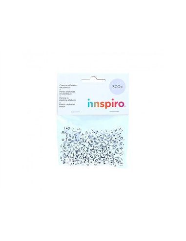 Perle plastique innspiro forme ronde plate 6mm imprimee alphabet noir sur fond blanc lot de 300 perles.