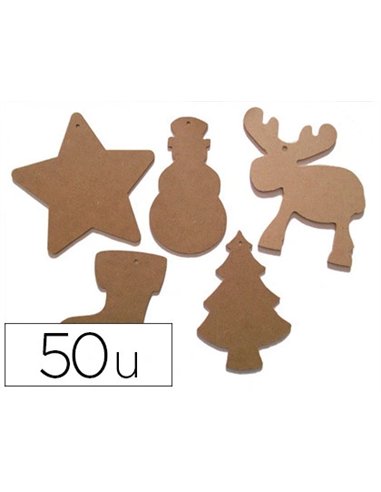 Forme noël culture club à décorer mdf 14cm hauteur assortiment 5 formes différentes 50 pièces à suspendre.