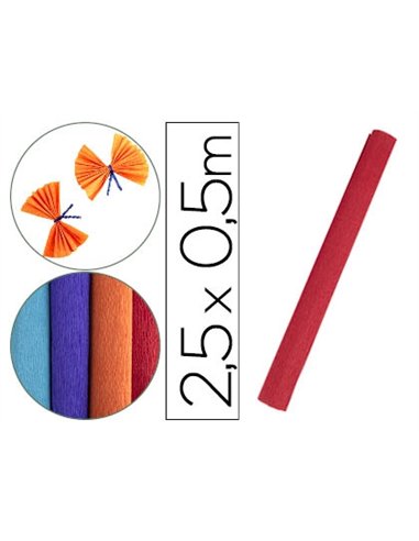 Papier crepon liderpapel rouleau 50cmx2,5m 85gr coloris rouge.