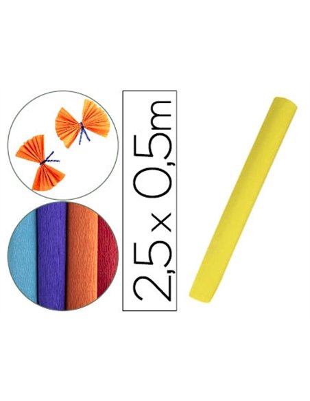 Papier crepon liderpapel rouleau 50cmx2,5m 85gr coloris jaune.