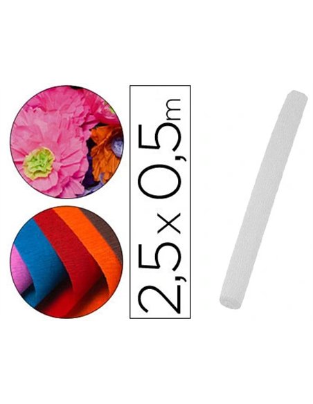 Papier crepon liderpapel rouleau 50cmx2,5m 85gr coloris blanc.