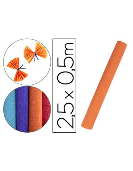 Papier crepon liderpapel rouleau 50cmx2,5m 85gr coloris orange.
