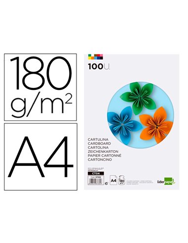 Papier cartonné liderpapel a4 180g/m2 10 coloris assortis paquet 100f.