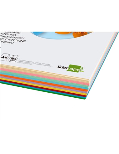 Papier cartonné liderpapel a4 180g/m2 10 coloris assortis paquet 100f.