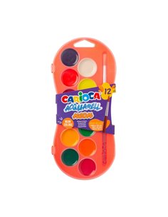 Carioca Acuarell Neon Pack de 12 aquarelles en godets de 30 mm - Lumineuses - Facilement miscibles - Couleurs néon assorties