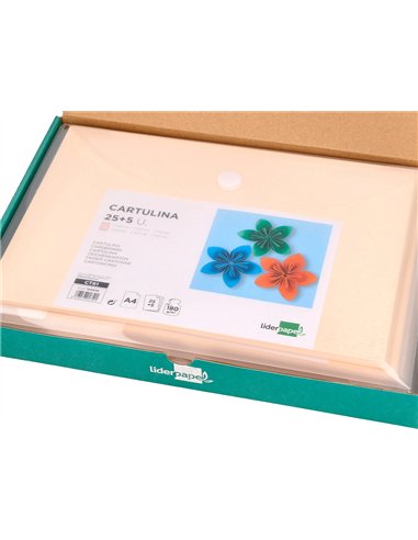 Papier cartonne liderpapel a4 180gr coloris creme paquet 25+5 feuilles.