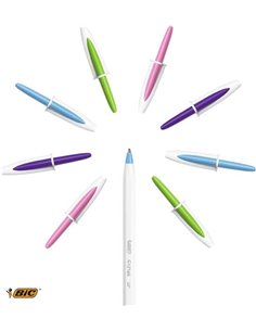 Lot de 20 stylos à bille Bic Cristal Up - Pointe 1,2 mm - Encre à l'huile - Corps blanc - Couleurs assorties