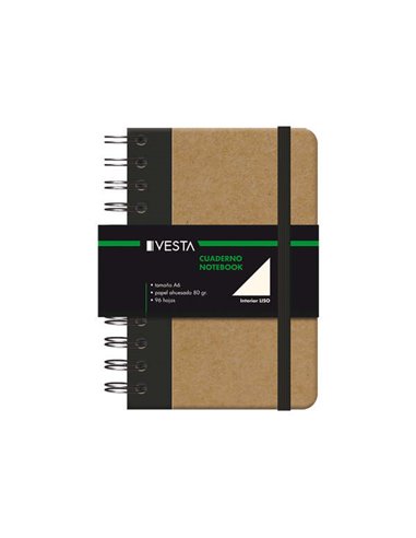 Carnet Dohe en carton à coins arrondis - Couverture trois parties - Reliure spirale double noire - 96 feuilles de papier crème -