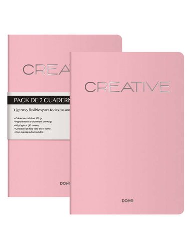 Cahier Dohe Creative A4 40 feuilles unies - Papier crème 90 g/m² - Couverture cartonnée 300 g/m² - Rose