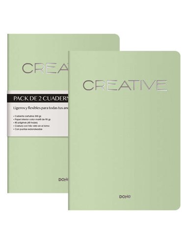 Cahier Dohe Creative A4 40 feuilles unies - Papier crème 90 g/m² - Couverture cartonnée 300 g/m² - Vert