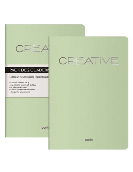 Cahier Dohe Creative A4 40 feuilles unies - Papier crème 90 g/m² - Couverture cartonnée 300 g/m² - Vert