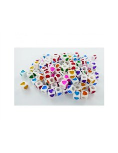 Perle plastique innspiro forme cube 6mm decor coeur coloris assortis bocal de 600 perles.
