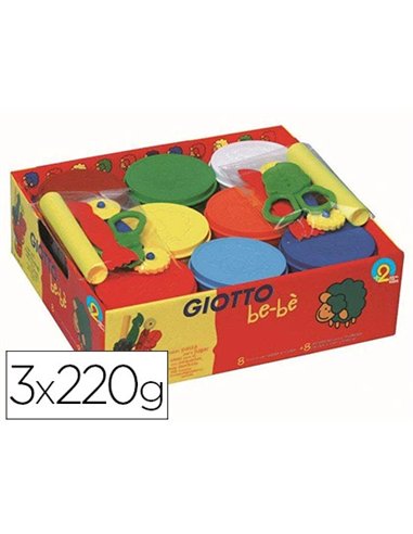 Pâte à modeler giotto be-bè schoolpack accessoires 2 rouleaux 2 paires de ciseaux 2 roulettes 2 mirettes 8 pots 220g.