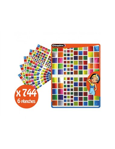 Gommette carree cleopatre metallisee a5 8 coloris assortis 3 tailles assorties 9/14/18mm 744 gommettes.