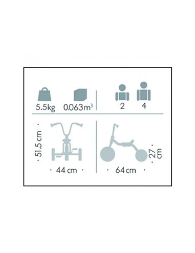 Tricycle trikes selle 2 positions 2 /4 ans 64x51,5x44cm.