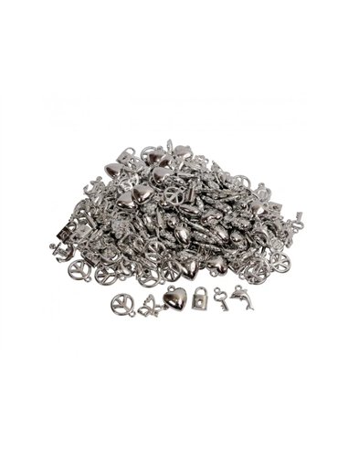 Perle plastique ocolor pampilles 15mm 10 formes assorties coloris argent lot de 200 perles.