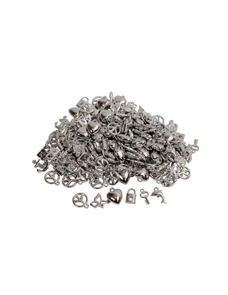 Perle plastique ocolor pampilles 15mm 10 formes assorties coloris argent lot de 200 perles.