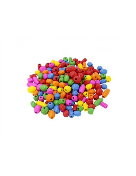 Perle bois ocolor 12-16-20-25mm 10 formes assorties 6 coloris assortis lot de 500g.