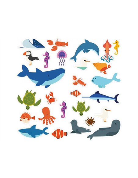 Gommettes animaux mer plage adhesif repositionnable echenillees 40mm feuilles predecoupees 240 gommettes.