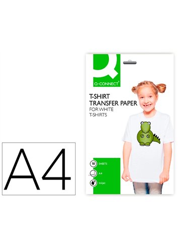 Feuille transfert q-connect pour tee-shirt coton coloris blanc compatible toute imprimante jet d'encre a4 paquet 10f.