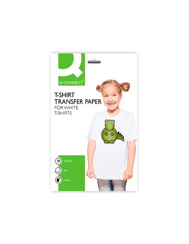 Feuille transfert q-connect pour tee-shirt coton coloris blanc compatible toute imprimante jet d'encre a4 paquet 10f.