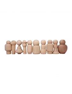 Personnages en bois sodertex fantaisie 7 cm - 10 pcs - 1 coloris.