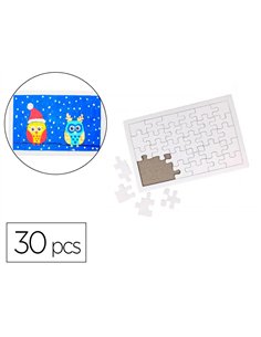 Puzzle carton sodertex 900gm2 a customiser avec trottoir 30 pcs 140x210mm coloris blanc lot de 10u.