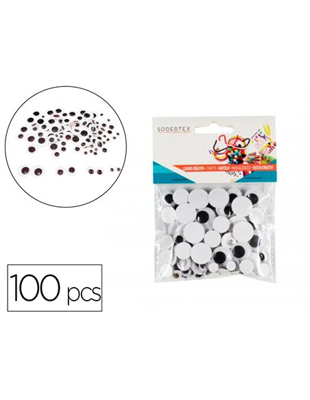 Yeux mobiles sodertex ronds sans cils noirs adhesifs 100 pcs.