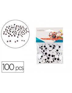 Yeux mobiles sodertex ovales sans cils noirs adhesifs 3 tailles 100 pcs.