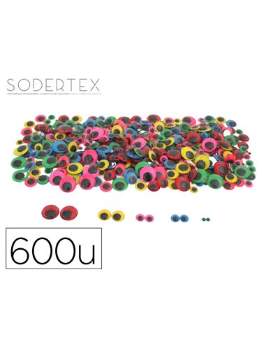 Yeux mobiles sodertex adhesifs differentes tailles coloris assortis maxi pack 600 unites.