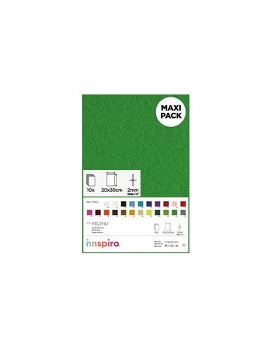 Feutrine innspiro non adhesive 20x30cm 2mm coloris vert lot de 10 coupons.