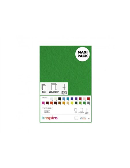 Feutrine innspiro non adhesive 20x30cm 2mm coloris vert lot de 10 coupons.
