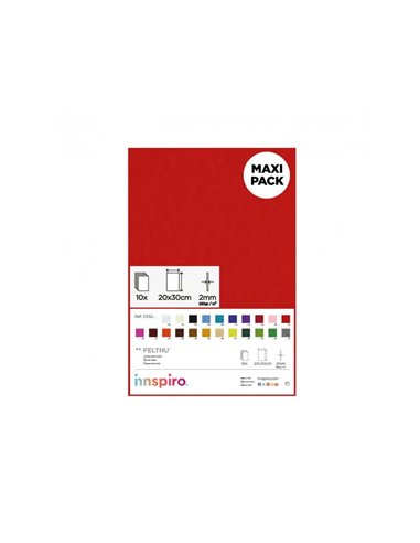 Feutrine innspiro non adhesive 20x30cm 2mm coloris rouge lot de 10 coupons.
