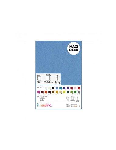 Feutrine innspiro non adhesive 20x30cm 2mm coloris bleu ciel lot de 10 coupons.