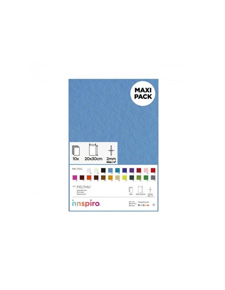 Feutrine innspiro non adhesive 20x30cm 2mm coloris bleu ciel lot de 10 coupons.