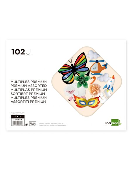 Papier créatif liderpapel premium a4+ 240x315mm assortiment divers papiers coloris assortis bloc 102 unités.