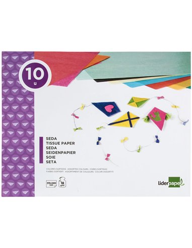 Papier de soie liderpapel 18g/m2 format a4+ 240x315mm coloris assortis bloc 10f.