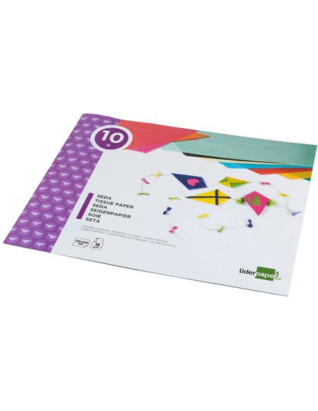 Papier de soie liderpapel 18g/m2 format a4+ 240x315mm coloris assortis bloc 10f.